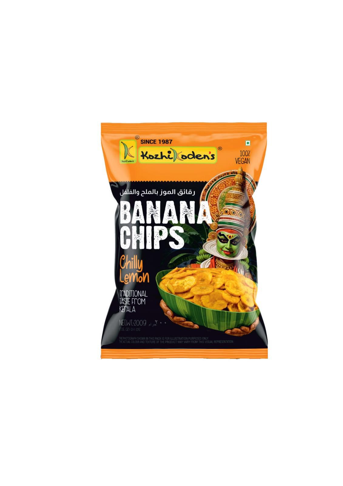 KOZHIKODENS BANANA CHIPS CHILLY LEMON - 200 GMS